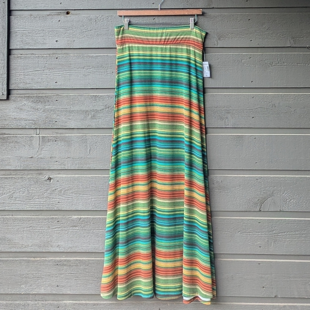 NWT Roz & Ali Southwest Stripe A-Line Maxi Skirt Size Medium Stretchy